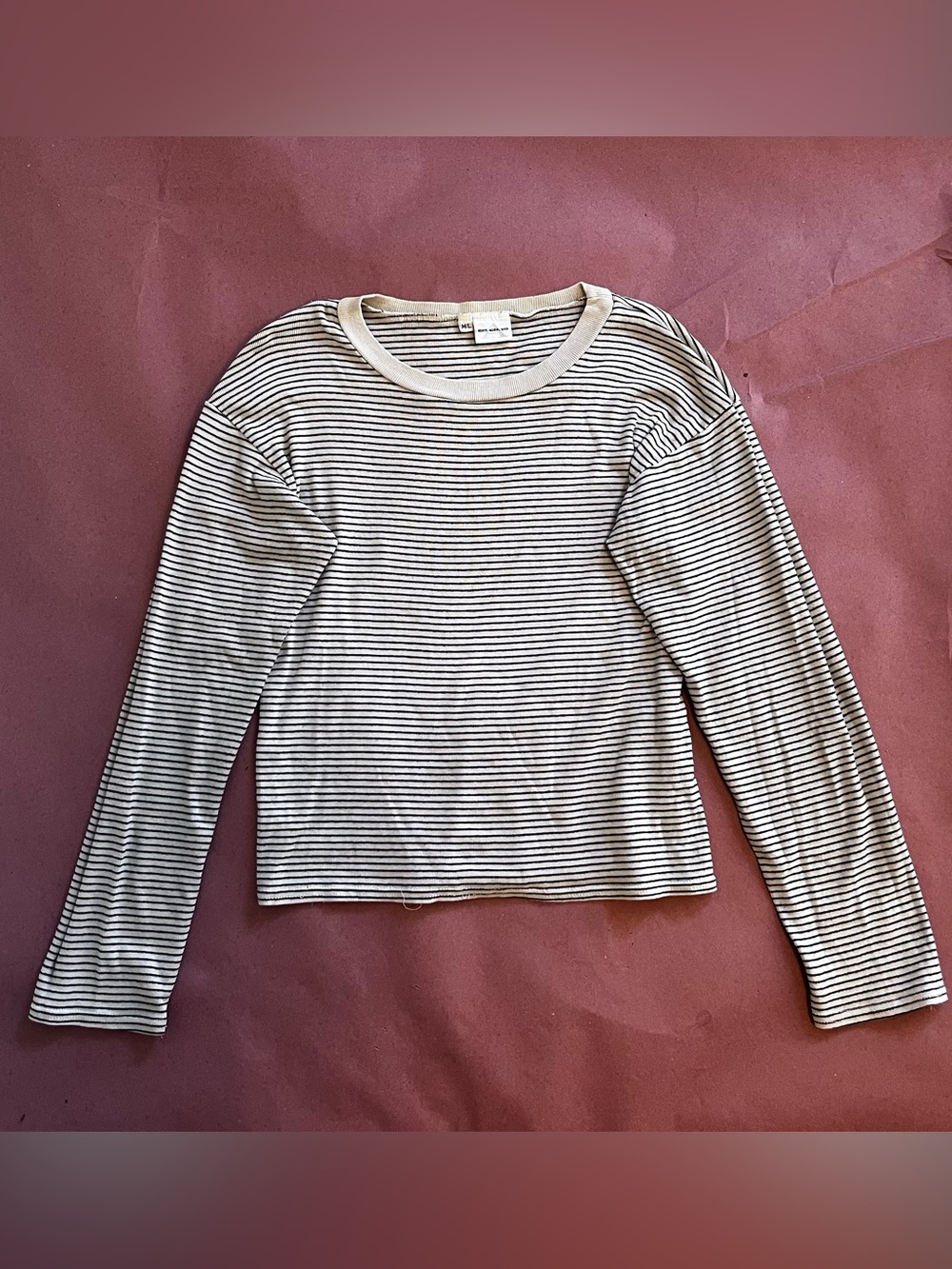 Allen Allen Black & White Striped Long-Sleeve Crew